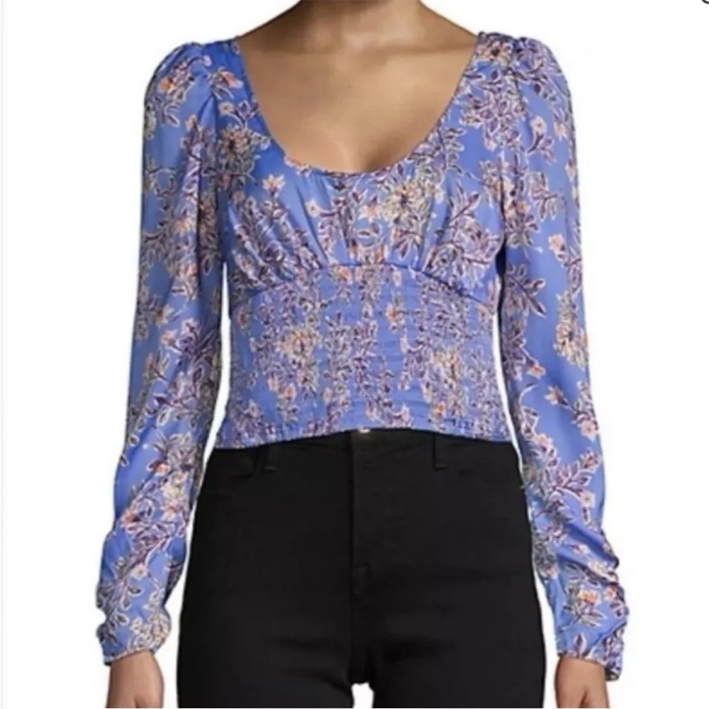 EUC Free People Santiago Boho Top Periwinkle Floral Size Small
